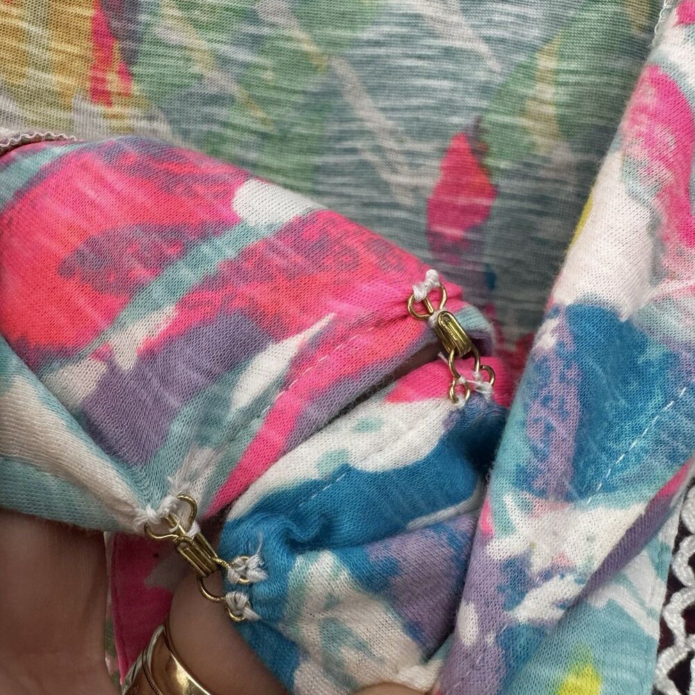 Lilly Pulitzer Colorful Abstract Paint Splash Slub Cotton Tassel Tunic Blouse XL - Picture 6 of 11
